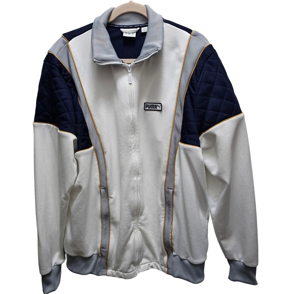 Puma Mens T7 Spezial Track 71 Jacket XL White Navy Blue Quilted Full Zip Retro